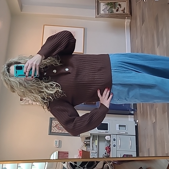 Crescent Cora Funnel Neck Sweater Partial Button Placket Slouchy Mock M - Picture 4 of 13